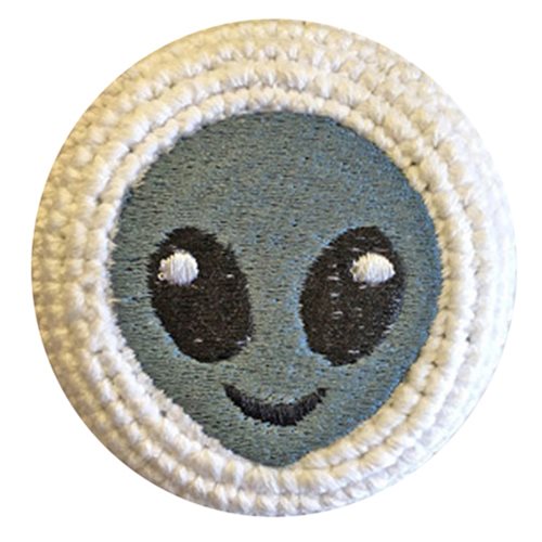 Emoji Alien Head on White Crocheted Footbag